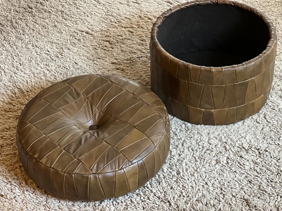 Image 1 of Pouf / Trunk In Khaki Leather Patchwork De Sede Model "Champignon" 1970