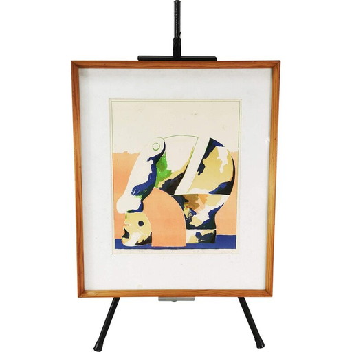 Vintage lithograph "Portrait of a Head in Color" by Horst Antes, Germany 1970