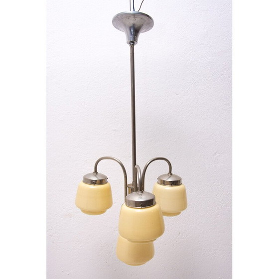 Image 1 of Vintage three-armed chrome-plated metal chandelier, 1930