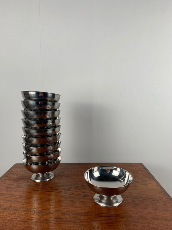 Image 1 of Set Of 10 Stainless Steel Ice Cream Cups, 1970