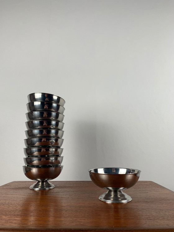 Image 1 of Set Of 10 Stainless Steel Ice Cream Cups, 1970