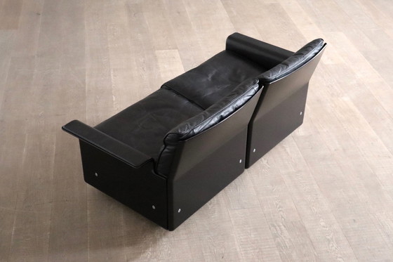 Image 1 of Dieter Rams Model 620 Two Seater Sofa With Ottoman In Black Leather For Vitsoe, 1980S