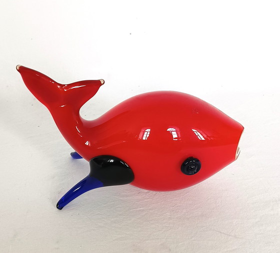 Image 1 of Glass ruby ​​red fish vase