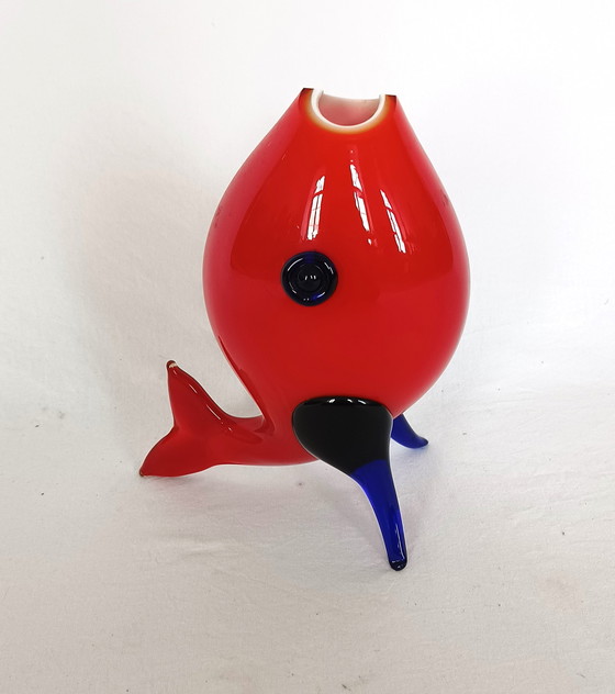 Image 1 of Glass ruby ​​red fish vase