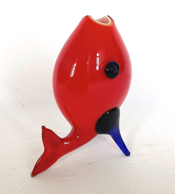 Image 1 of Glass ruby ​​red fish vase