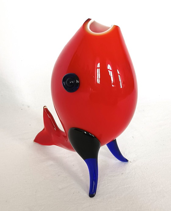 Image 1 of Glass ruby ​​red fish vase