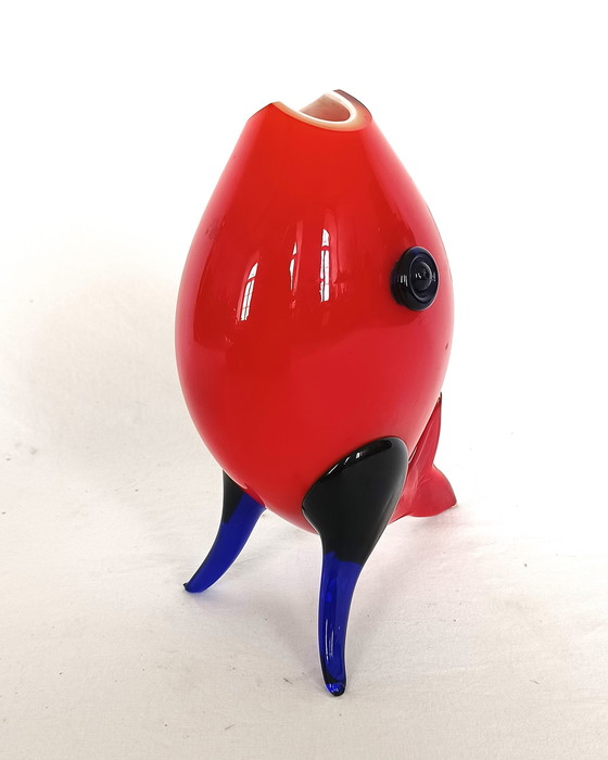 Image 1 of Glass ruby ​​red fish vase