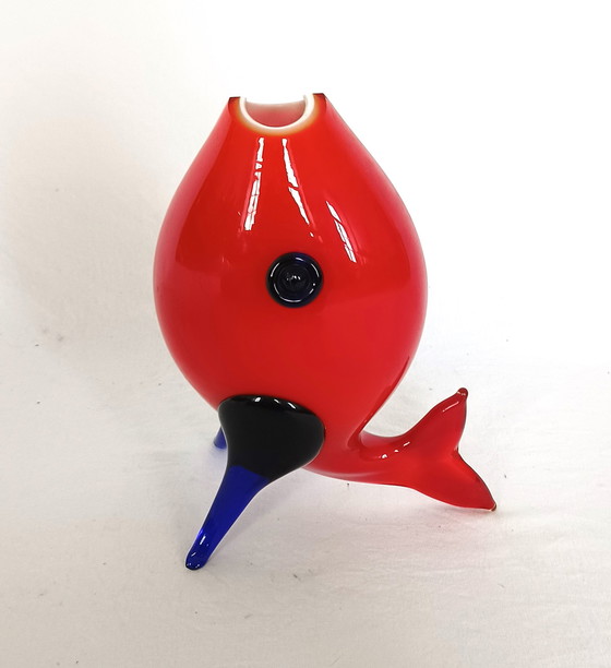 Image 1 of Glass ruby ​​red fish vase