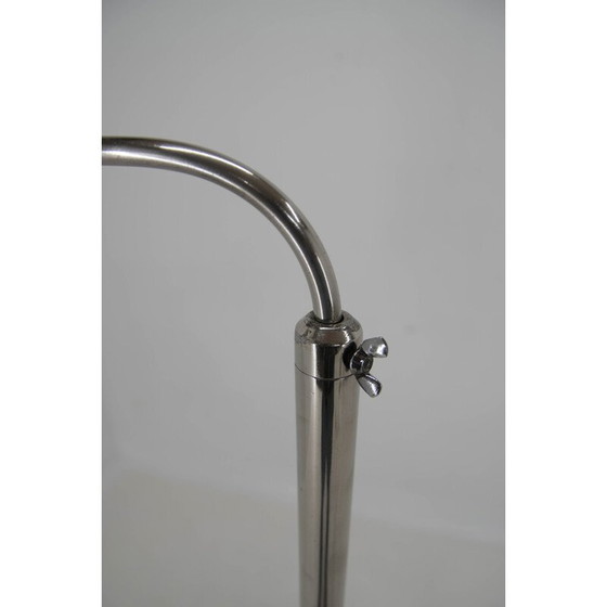 Image 1 of Vintage functionalist adjustable floor lamp in wood, nickel and opaline glass, 1930s