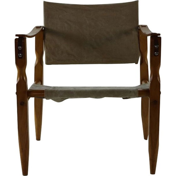 Image 1 of Vintage safari chair with wooden armrests Danish