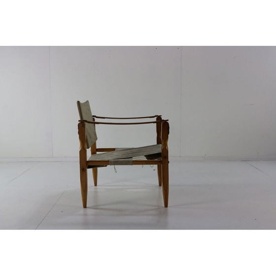 Image 1 of Vintage safari chair with wooden armrests Danish