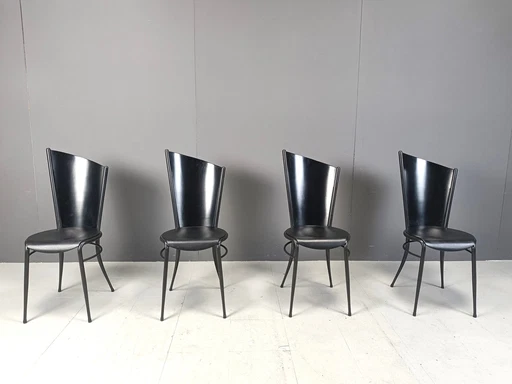 Post Modern Wooden Dining Chairs, 1980S - Set Of 4