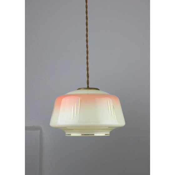 Image 1 of Lampada a sospensione vintage color salmone in vetro e ottone