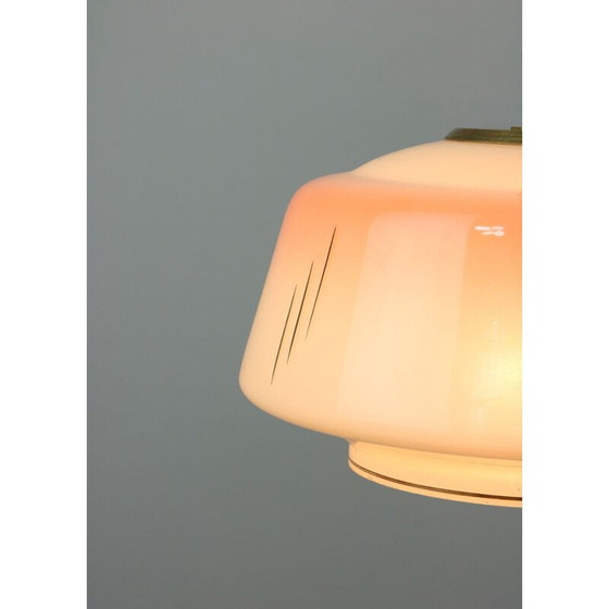 Image 1 of Lampada a sospensione vintage color salmone in vetro e ottone