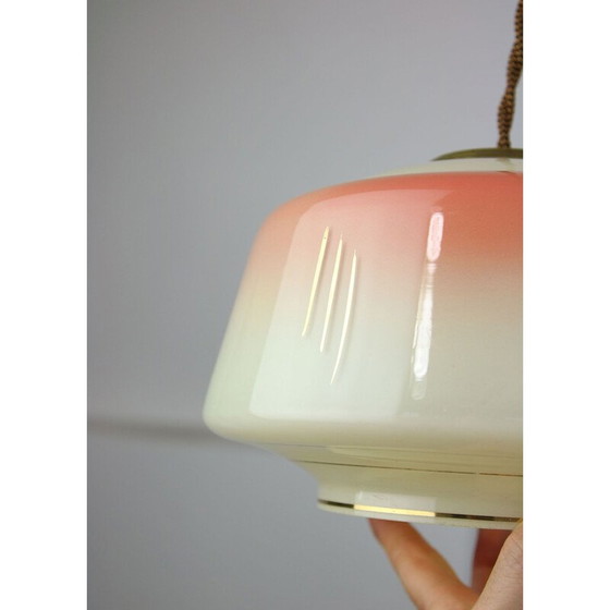 Image 1 of Lampada a sospensione vintage color salmone in vetro e ottone