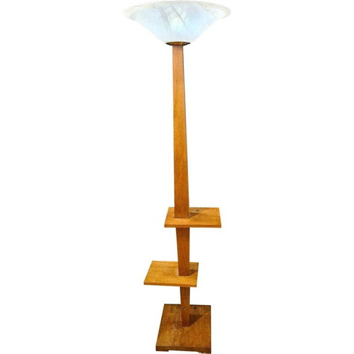 Vintage art deco floor lamp in oak wood