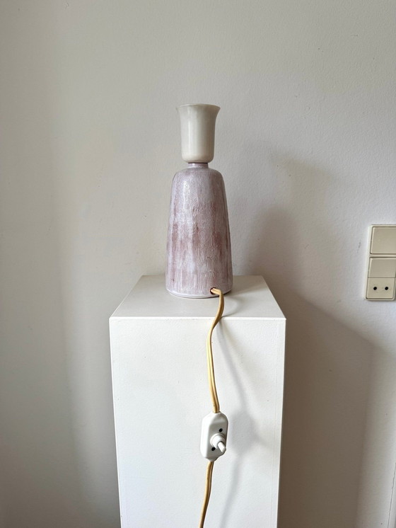 Image 1 of Danish table lamp stoneware relief vintage
