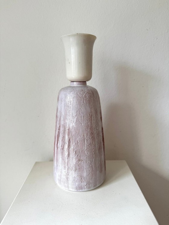 Image 1 of Danish table lamp stoneware relief vintage