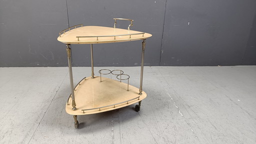 Italian Lacquered Goatskin/Parchment Serving Bar Cart by Aldo Tura, 1960s