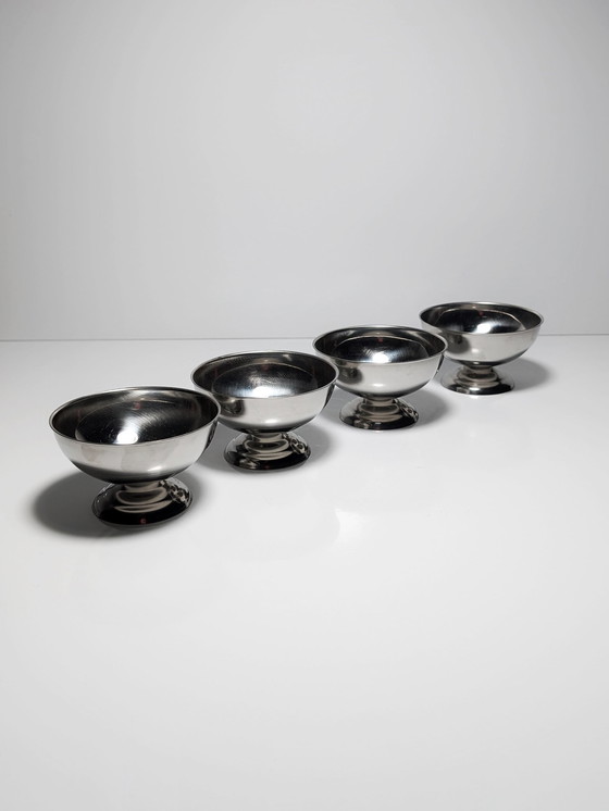 Image 1 of 4X Italian dessert bowls round ice cream cup metal goblet glass 80Er gelato cup foot bowl