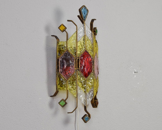 Image 1 of Lampada da parete brutalista in vetro di Murano di metà secolo, realizzata da Longobard per Poliarte, anni '80