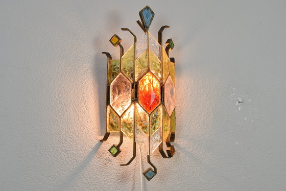 Image 1 of Lampada da parete brutalista in vetro di Murano di metà secolo, realizzata da Longobard per Poliarte, anni '80