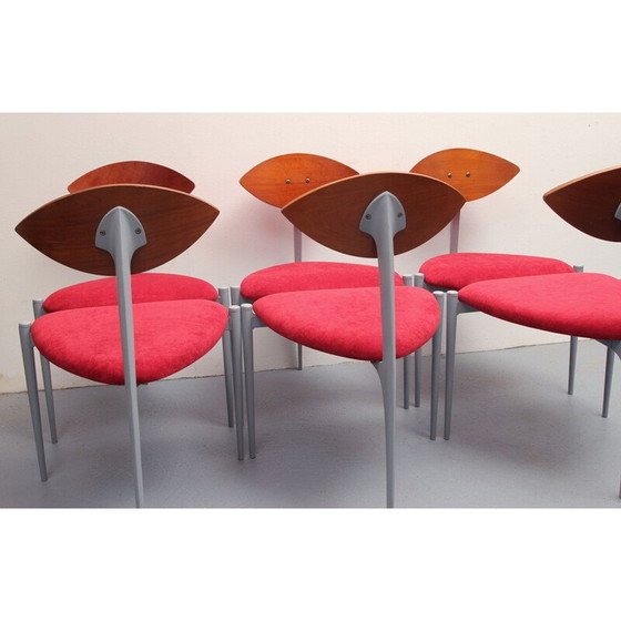 Image 1 of Set of 6 vintage grey lacquered metal dining chairs, 1980s