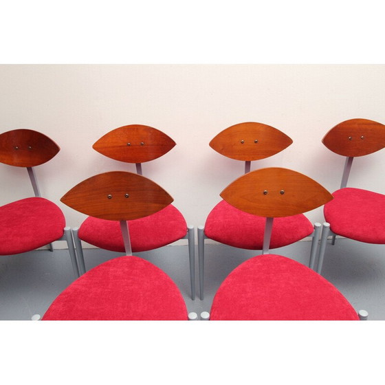 Image 1 of Set of 6 vintage grey lacquered metal dining chairs, 1980s