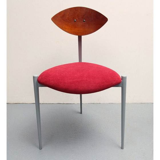 Image 1 of Set of 6 vintage grey lacquered metal dining chairs, 1980s