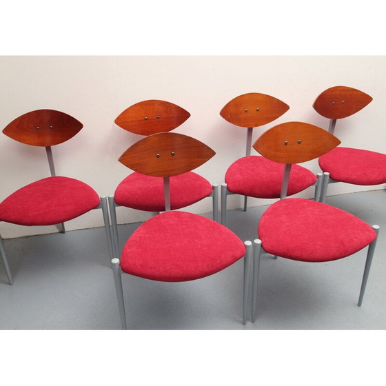 Image 1 of Set of 6 vintage grey lacquered metal dining chairs, 1980s