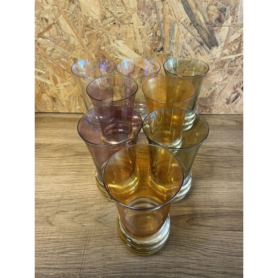 Image 1 of Set of pitcher and 8 vintage gold glasses