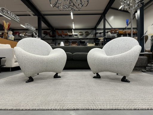 2 fauteuils Leolux Papageno tissu blanc