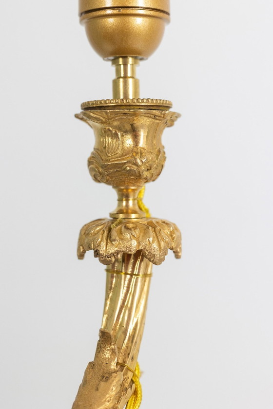 Image 1 of Bronze Lamp Representing A Putti, Marble Base. Circa 1880.