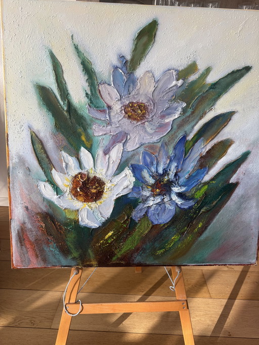 Oil On Canvas. Still Life Flowers