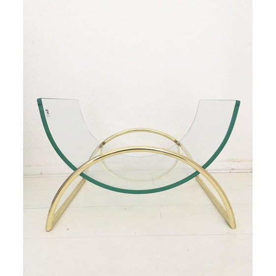 Image 1 of Vintage Italian magazine rack in brass and glass by Galotti and Radice