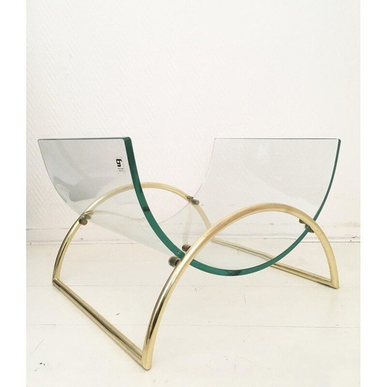 Image 1 of Vintage Italian magazine rack in brass and glass by Galotti and Radice