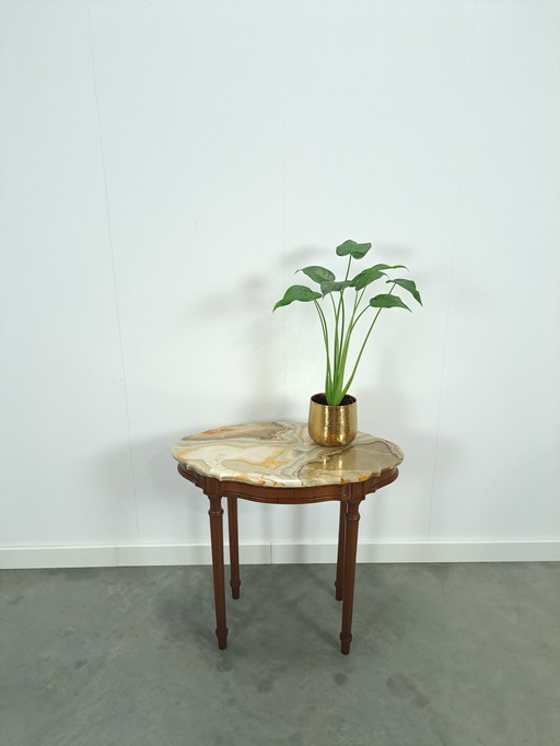 Old Wooden Table With Marble Top From France