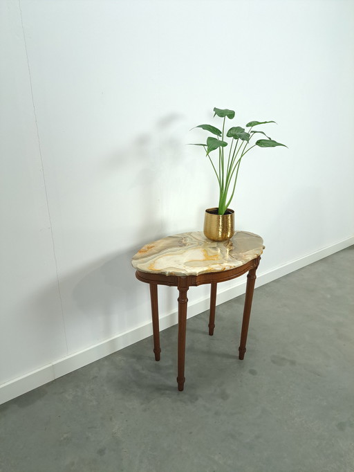 Old Wooden Table With Marble Top From France