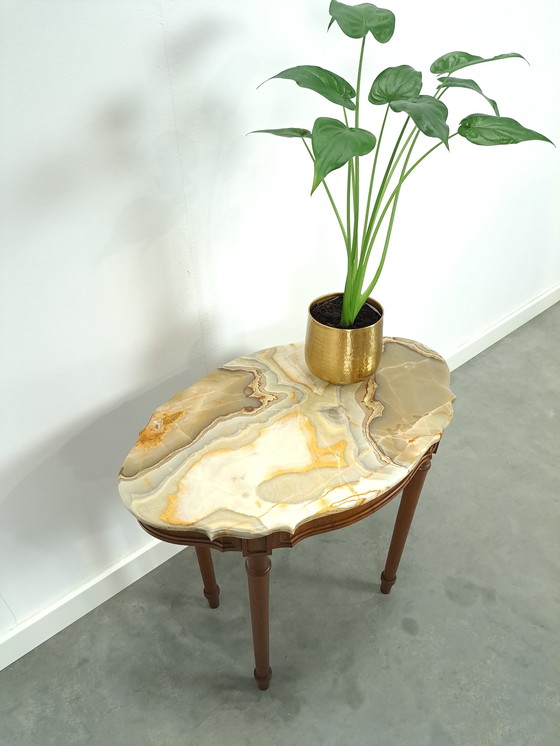 Image 1 of Old Wooden Table With Marble Top From France