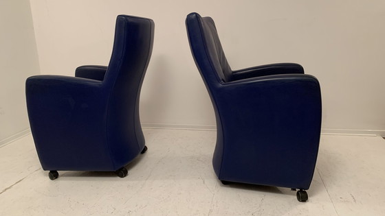 Image 1 of 2x LeoLux design lounge chair leather blue