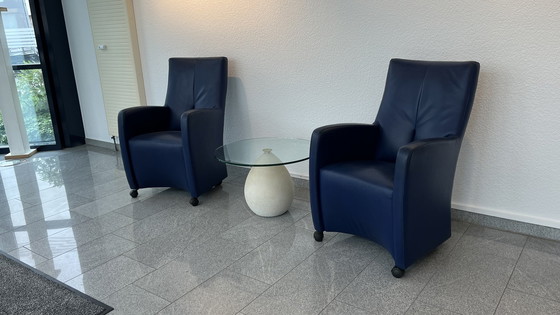 Image 1 of 2x LeoLux design lounge chair leather blue