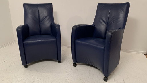 2x LeoLux design lounge chair leather blue