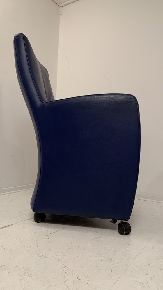 Image 1 of 2x LeoLux design lounge chair leather blue