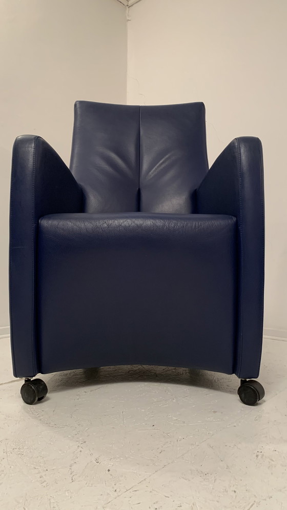 Image 1 of 2x LeoLux design lounge chair leather blue