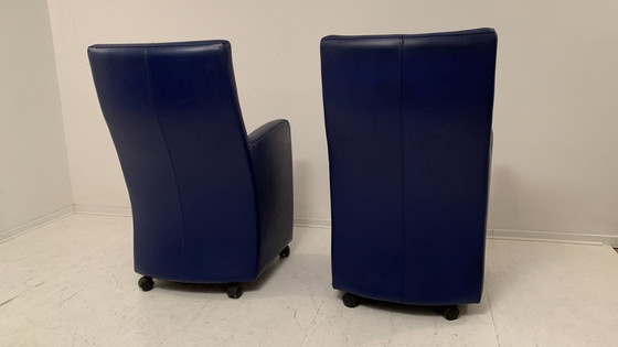 Image 1 of 2x LeoLux design lounge chair leather blue