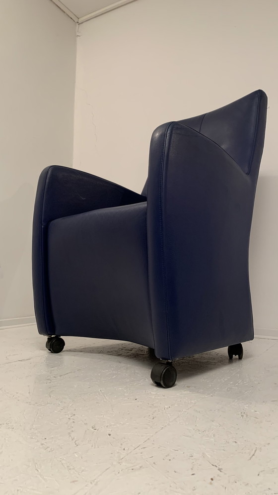 Image 1 of 2x LeoLux design lounge chair leather blue