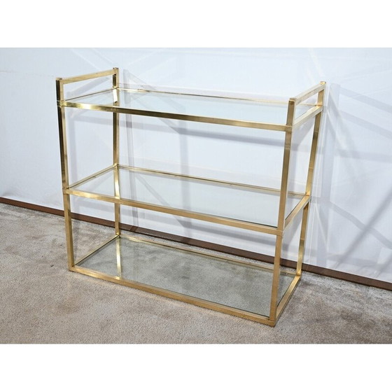 Image 1 of Vintage brass and glass 3-level shelf, 1970