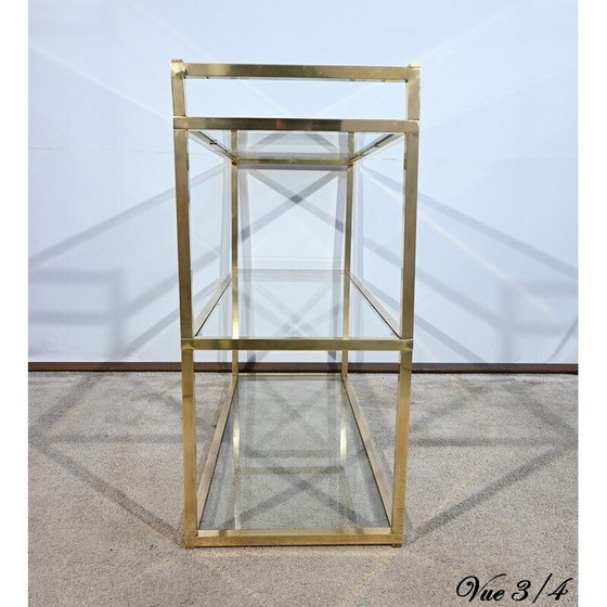 Image 1 of Vintage brass and glass 3-level shelf, 1970