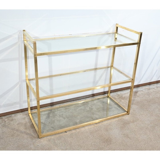 Image 1 of Vintage brass and glass 3-level shelf, 1970