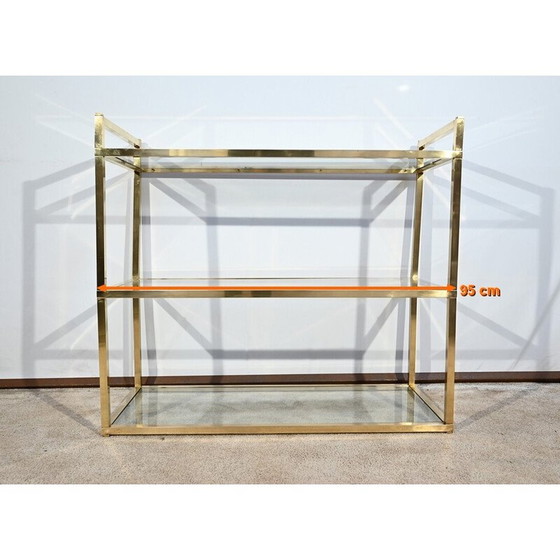 Image 1 of Vintage brass and glass 3-level shelf, 1970